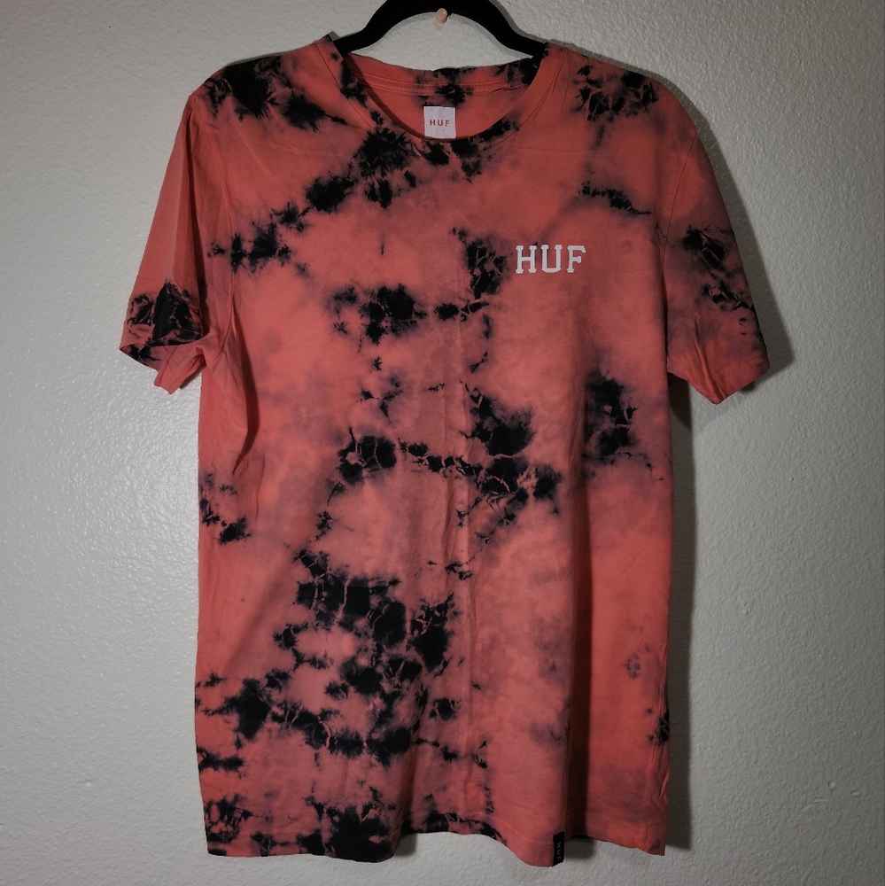 HUF Tie-Dye T-Shirt in Coral and Black